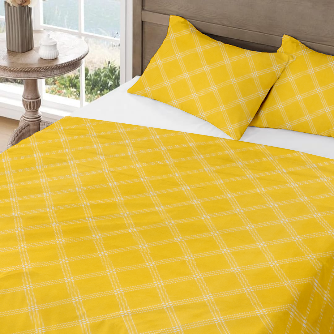 RD TREND Bedsheet for Double Bed 90 x 100 Inches, Glace Cotton Double Bedsheet with 2 Pillow Covers 18 x 28 Inches (Lines-Yellow)
