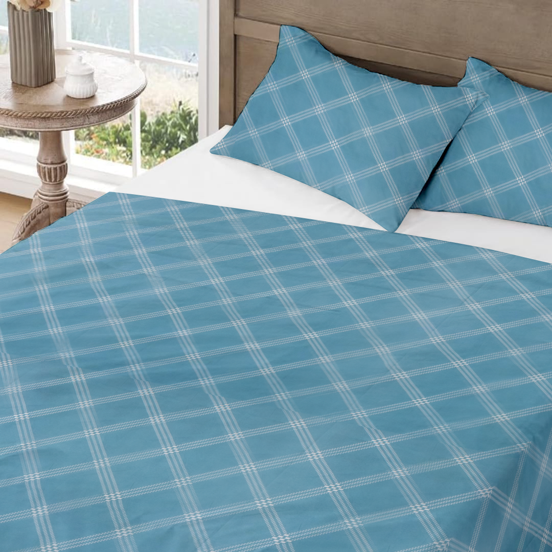 RD TREND Bedsheet for Double Bed 90 x 100 Inches, Glace Cotton Double Bedsheet with 2 Pillow Covers 18 x 28 Inches (Lines-Blue)