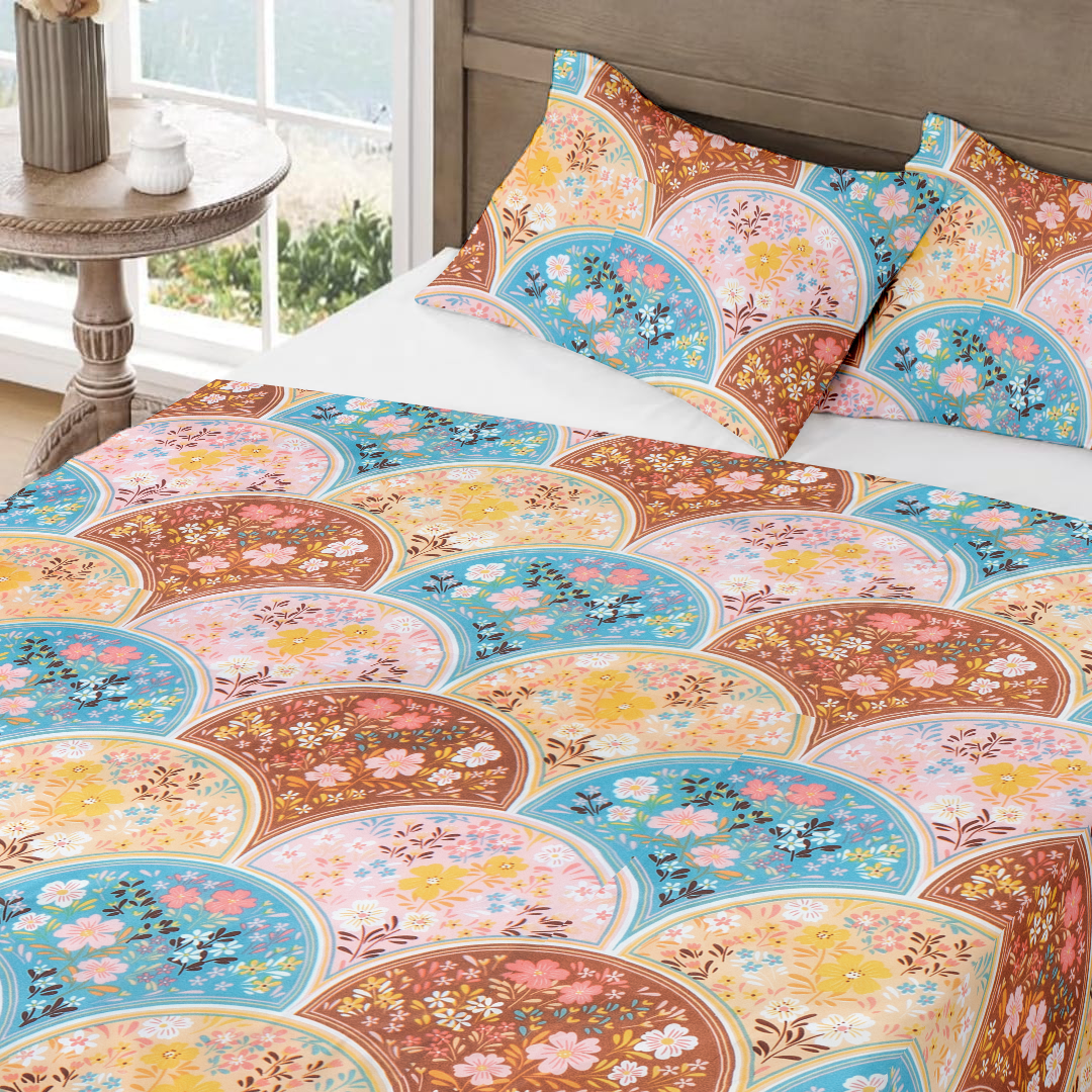 RD TREND Bedsheet for Double Bed 90 x 100 Inches, Glace Cotton Double Bedsheet with 2 Pillow Covers 18 x 28 Inches (Circls-Multi)