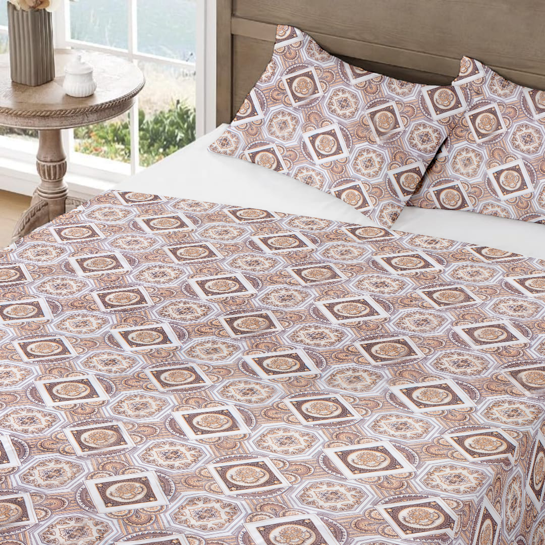 RD TREND Bedsheet for Double Bed 90 x 100 Inches, Glace Cotton Double Bedsheet with 2 Pillow Covers 18 x 28 Inches (Check-Brown)