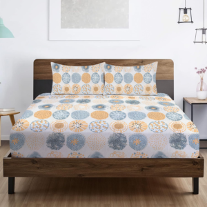 RD TREND® 360° Fitted Bedsheets Double Size 78x60x8 Inch, Elastic Bedsheets for Queen Size Bed with 2 Pillow Covers-18x28 Inch (Circls-Brown)