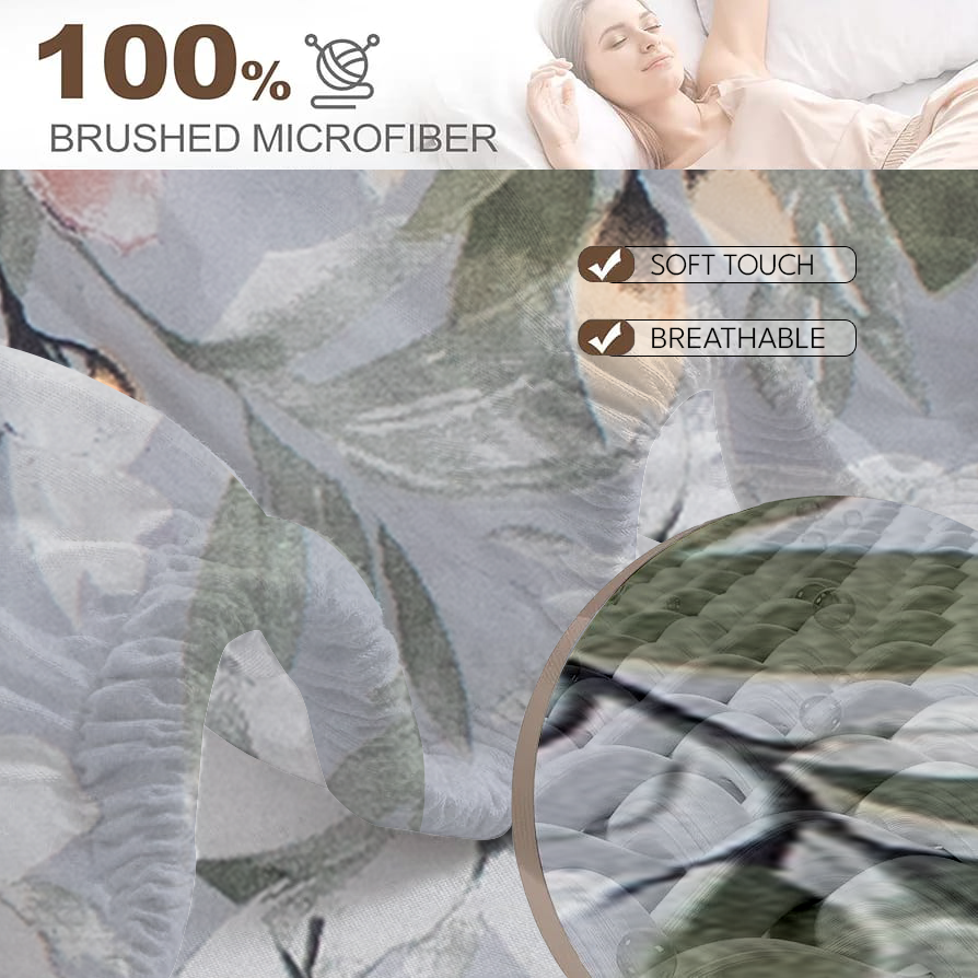 RD TREND® 360° Fitted Bedsheets Double Size 78x60x8 Inch, Elastic Bedsheets for Queen Size Bed with 2 Pillow Covers-18x28 Inch (Flower-Green)