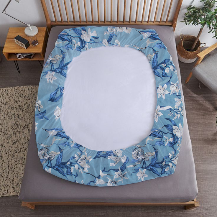 RD TREND® 360° Fitted Bedsheets Double Size 78x60x8 Inch, Elastic Bedsheets for Queen Size Bed with 2 Pillow Covers-18x28 Inch (Floral-Blue)