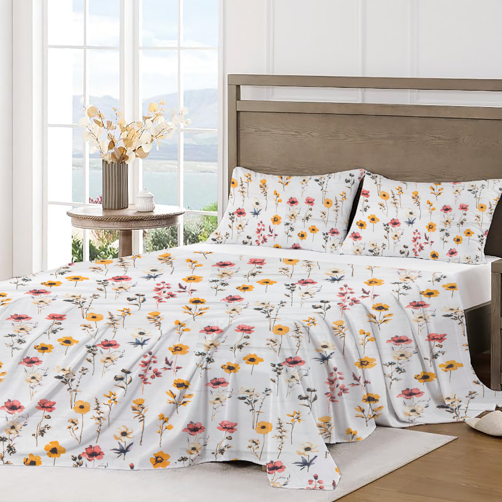 RD TREND Bedsheet for Double Bed 90 x 100 Inches, Glace Cotton Double Bedsheet with 2 Pillow Covers 18 x 28 Inches (Flower-Multi)