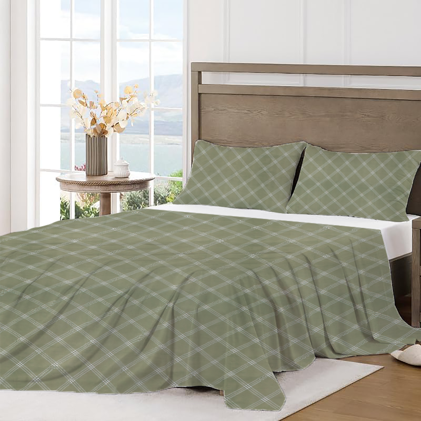 RD TREND Bedsheet for Double Bed 90 x 100 Inches, Glace Cotton Double Bedsheet with 2 Pillow Covers 18 x 28 Inches (RD TREND Bedsheet for Double Bed 90 x 100 Inches, Glace Cotton Double Bedsheet with 2 Pillow Covers 18 x 28 Inches (Lines-Green))