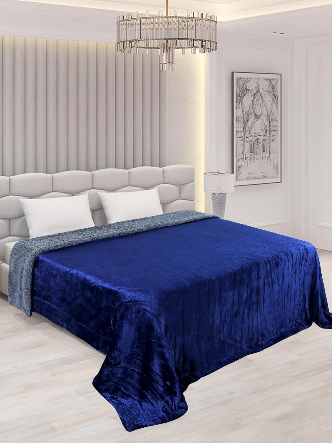 RD TREND Premium Double Bed/Mild Winter Sherpa Blanket Super Soft Flannel for Bed, Sofa, Couch, Camping and Travel (Plain) (Blue)