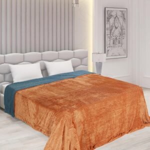 RD TREND Premium Blanket Double Bed/Mild Winter Sherpa Blanket Super Soft Stripe Flannel for Bed, Sofa, Couch, Camping and Travel (Light Mustard)