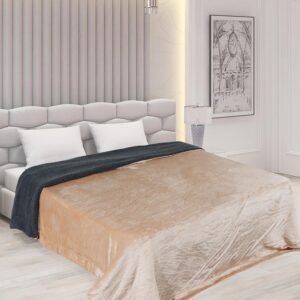 RD TREND Premium Double Bed/Mild Winter Sherpa Blanket Super Soft Flannel for Bed, Sofa, Couch, Camping and Travel (Plain) (Beige)
