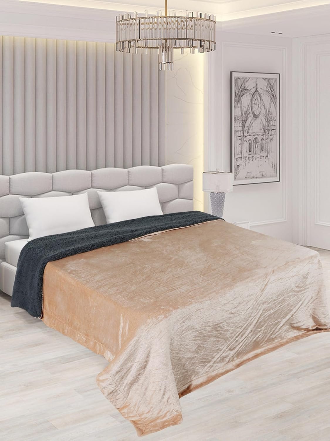 RD TREND Premium Double Bed/Mild Winter Sherpa Blanket Super Soft Flannel for Bed, Sofa, Couch, Camping and Travel (Plain) (Beige)