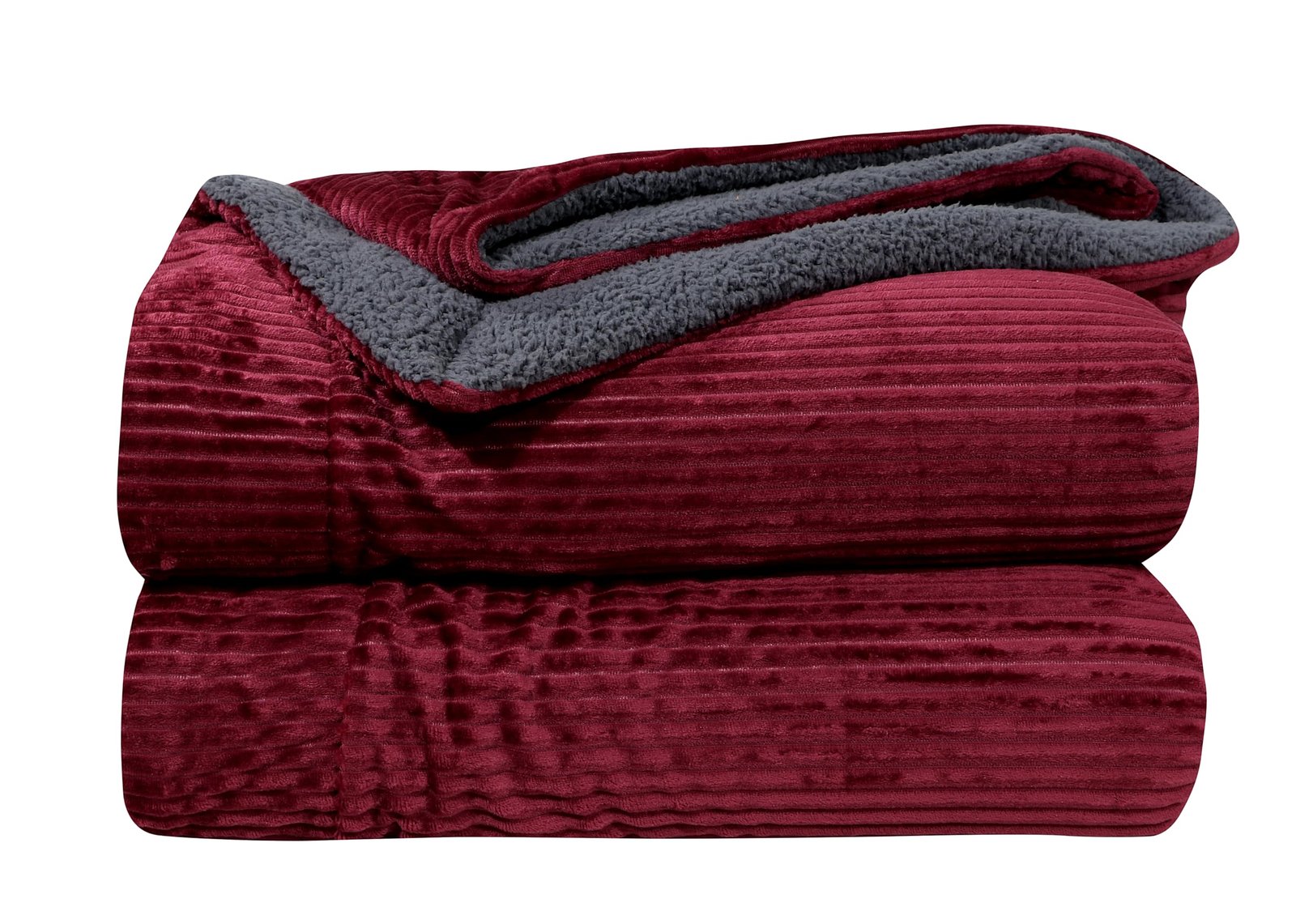 RD TREND Premium Blanket Double Bed/Mild Winter Sherpa Blanket Super Soft Stripe Flannel for Bed, Sofa, Couch, Camping and Travel (Maroon)