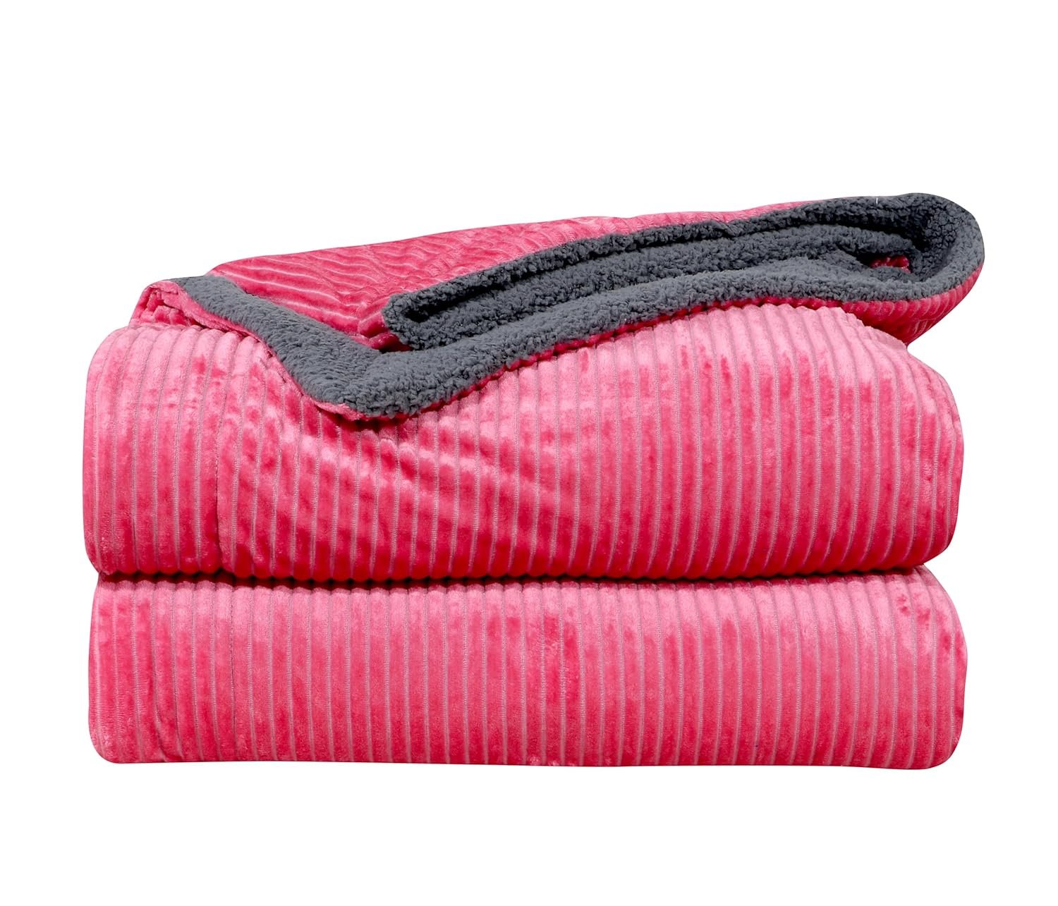 RD TREND Premium Blanket Double Bed/Mild Winter Sherpa Blanket Super Soft Stripe Flannel for Bed, Sofa, Couch, Camping and Travel (Selmon)