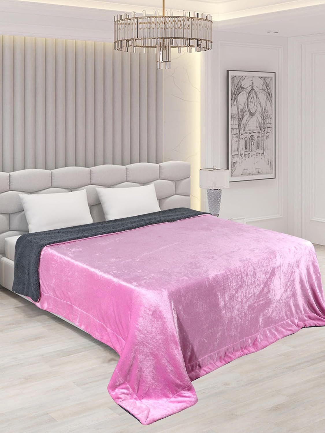 RD TREND Premium Double Bed/Mild Winter Sherpa Blanket Super Soft Flannel for Bed, Sofa, Couch, Camping and Travel (Plain) (Pink)