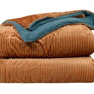 RD TREND Premium Blanket Double Bed/Mild Winter Sherpa Blanket Super Soft Stripe Flannel for Bed, Sofa, Couch, Camping and Travel (Light Mustard)