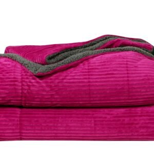 RD TREND Premium Blanket Double Bed/Mild Winter Sherpa Blanket Super Soft Stripe Flannel for Bed, Sofa, Couch, Camping and Travel (Magenta)