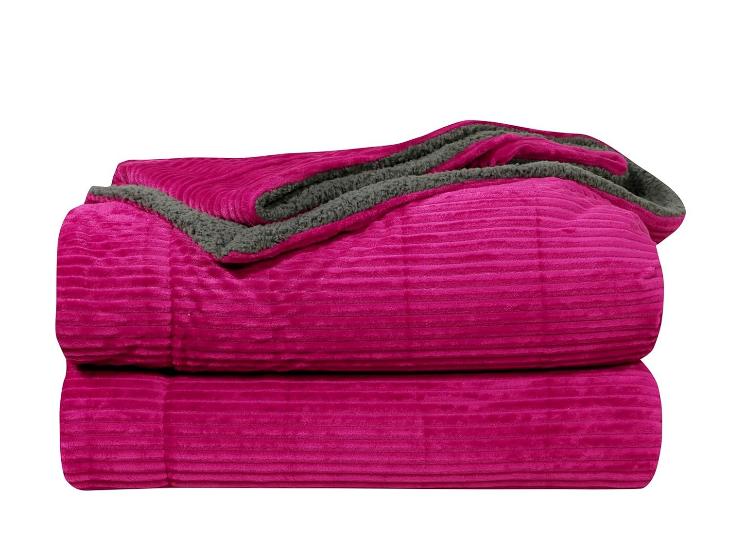 RD TREND Premium Blanket Double Bed/Mild Winter Sherpa Blanket Super Soft Stripe Flannel for Bed, Sofa, Couch, Camping and Travel (Magenta)