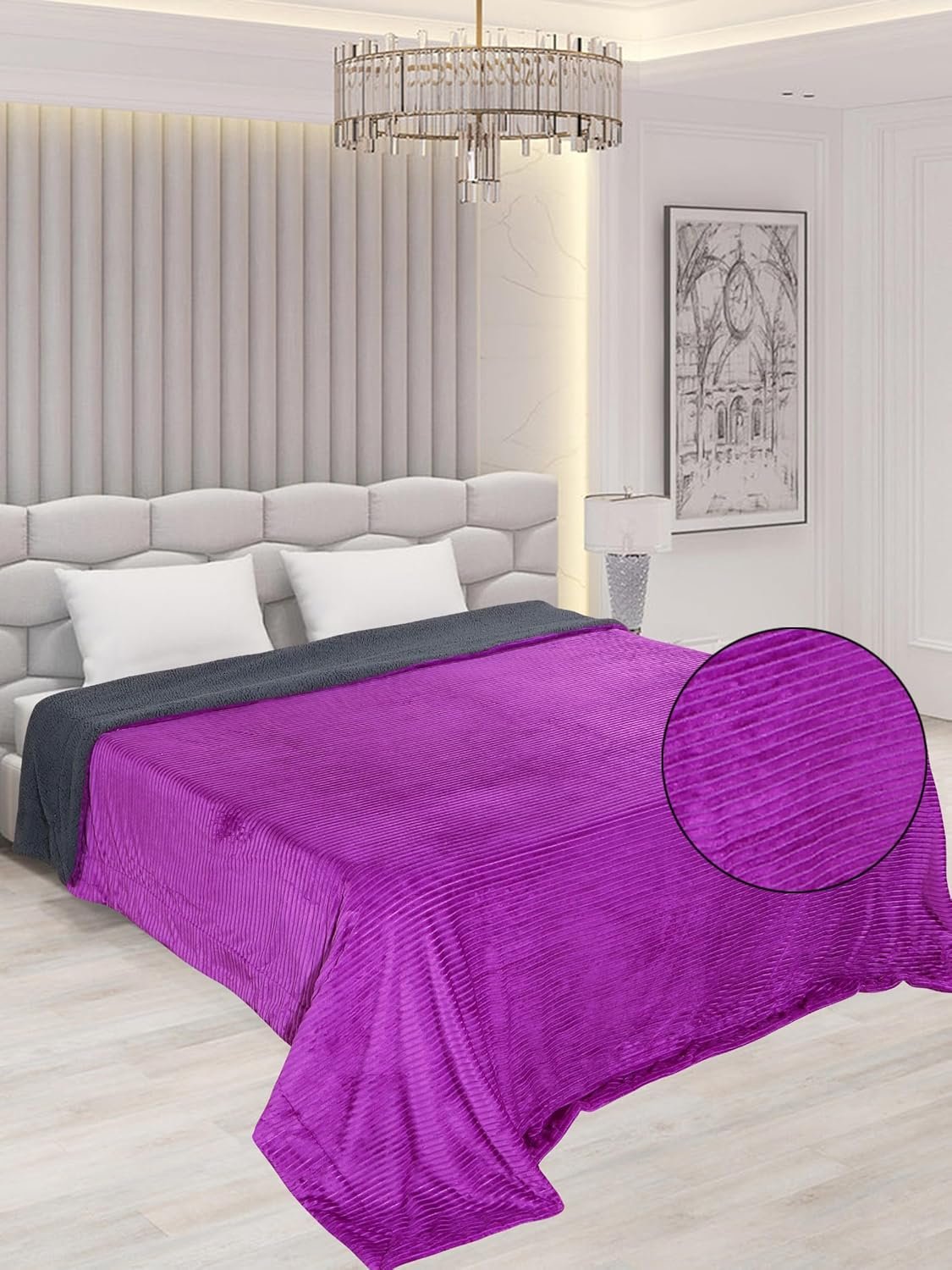 RD TREND Premium Blanket Double Bed/Mild Winter Sherpa Blanket Super Soft Stripe Flannel for Bed, Sofa, Couch, Camping and Travel (Dark Pink)