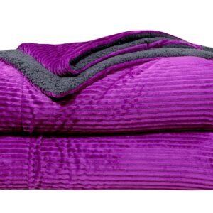 RD TREND Premium Blanket Double Bed/Mild Winter Sherpa Blanket Super Soft Stripe Flannel for Bed, Sofa, Couch, Camping and Travel (Dark Pink)