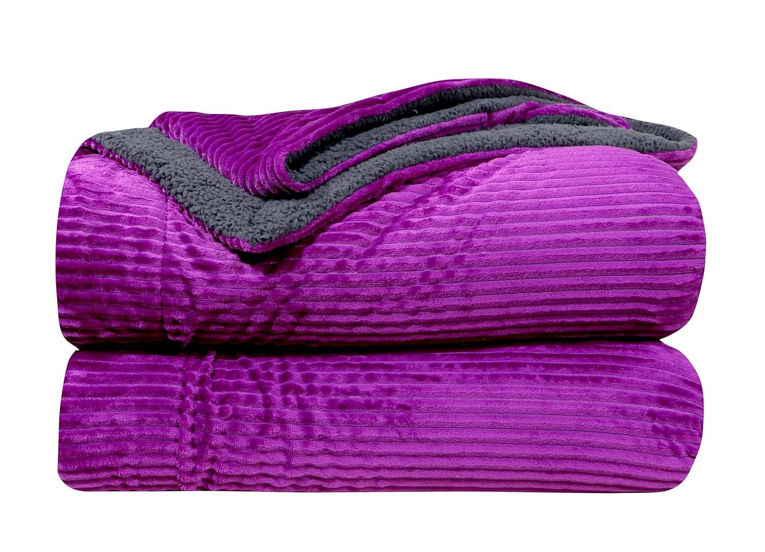 RD TREND Premium Blanket Double Bed/Mild Winter Sherpa Blanket Super Soft Stripe Flannel for Bed, Sofa, Couch, Camping and Travel (Dark Pink)