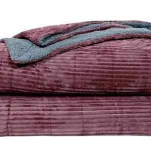RD TREND Premium Blanket Double Bed/Mild Winter Sherpa Blanket Super Soft Stripe Flannel for Bed, Sofa, Couch, Camping and Travel (Wine)