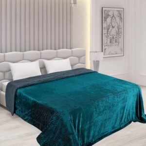 RD TREND Premium Blanket Double Bed/Mild Winter Sherpa Blanket Super Soft Stripe Flannel for Bed, Sofa, Couch, Camping and Travel (Green)