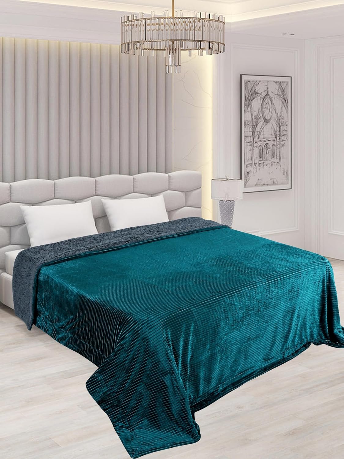 RD TREND Premium Blanket Double Bed/Mild Winter Sherpa Blanket Super Soft Stripe Flannel for Bed, Sofa, Couch, Camping and Travel (Green)