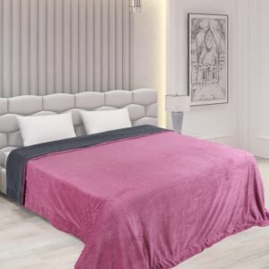 RD TREND Premium Blanket Double Bed/Mild Winter Sherpa Blanket Super Soft Stripe Flannel for Bed, Sofa, Couch, Camping and Travel (Pink)