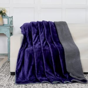 RD TREND Premium Double Bed/Mild Winter Sherpa Blanket Super Soft Flannel for Bed, Sofa, Couch, Camping and Travel (Plain) (Navy-Blue)