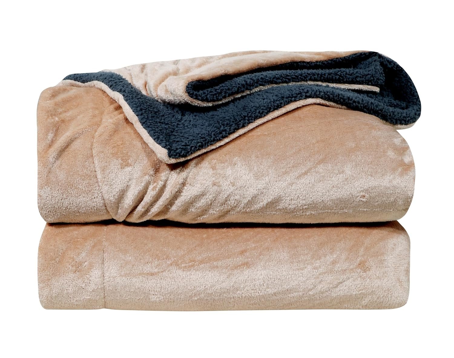RD TREND Premium Double Bed/Mild Winter Sherpa Blanket Super Soft Flannel for Bed, Sofa, Couch, Camping and Travel (Plain) (Beige)