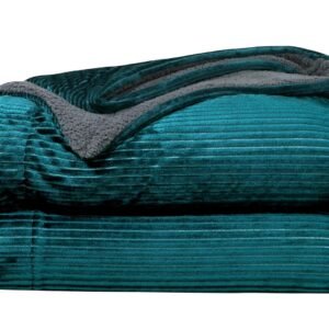 RD TREND Premium Blanket Double Bed/Mild Winter Sherpa Blanket Super Soft Stripe Flannel for Bed, Sofa, Couch, Camping and Travel (Green)