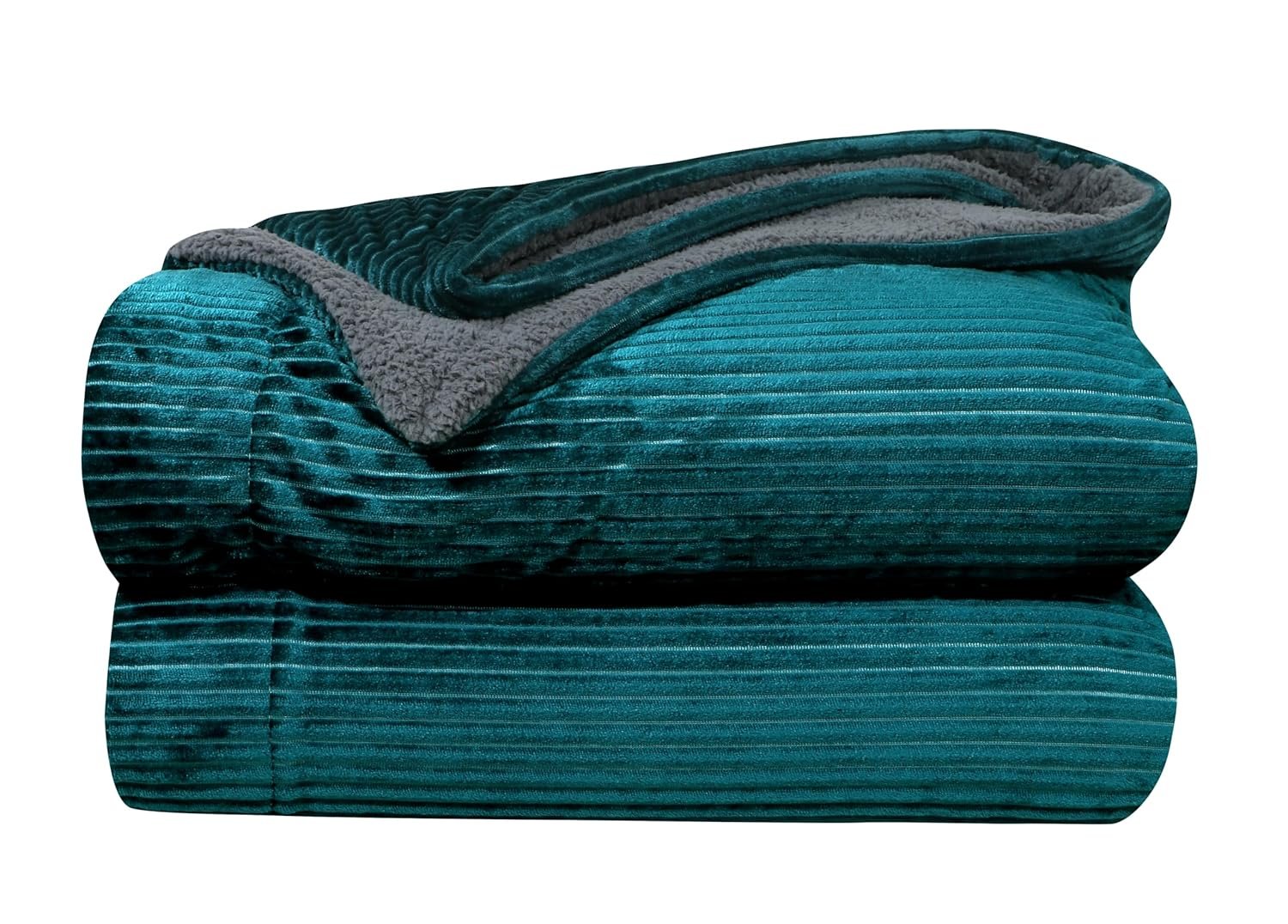 RD TREND Premium Blanket Double Bed/Mild Winter Sherpa Blanket Super Soft Stripe Flannel for Bed, Sofa, Couch, Camping and Travel (Green)