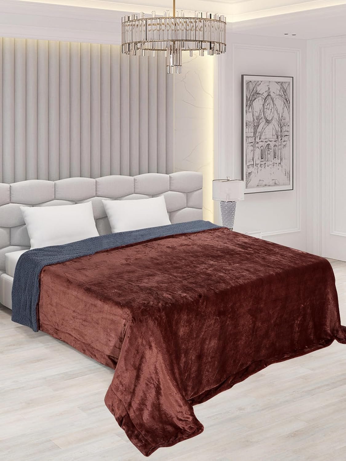 RD TREND Premium Double Bed/Mild Winter Sherpa Blanket Super Soft Flannel for Bed, Sofa, Couch, Camping and Travel (Plain) (Coffee)