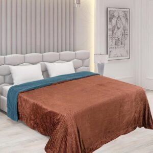 RD TREND Premium Blanket Double Bed/Mild Winter Sherpa Blanket Super Soft Stripe Flannel for Bed, Sofa, Couch, Camping and Travel (Brown)