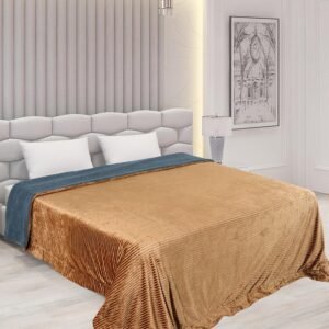 RD TREND Premium Blanket Double Bed/Mild Winter Sherpa Blanket Super Soft Stripe Flannel for Bed, Sofa, Couch, Camping and Travel (Mustard)