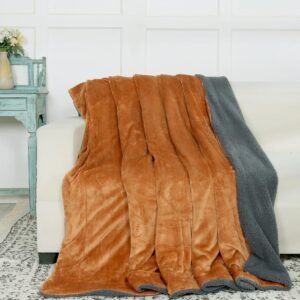 RD TREND Premium Double Bed/Mild Winter Sherpa Blanket Super Soft Flannel for Bed, Sofa, Couch, Camping and Travel (Plain) (Golden)