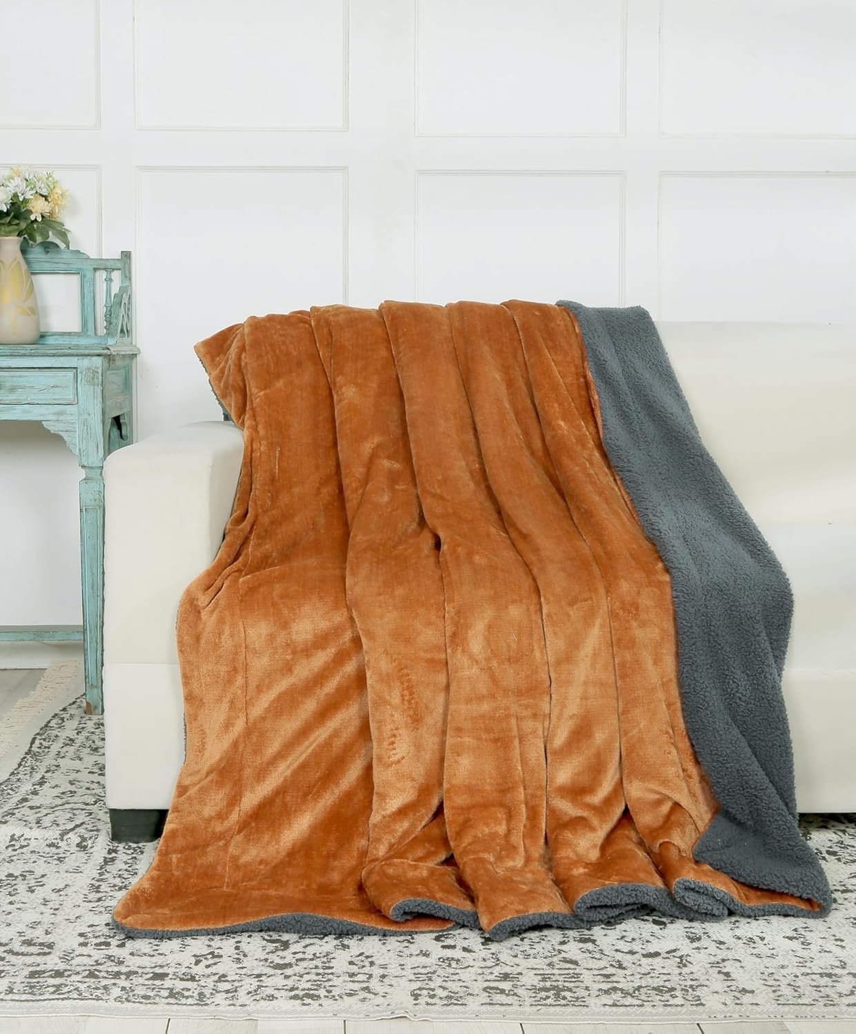 RD TREND Premium Double Bed/Mild Winter Sherpa Blanket Super Soft Flannel for Bed, Sofa, Couch, Camping and Travel (Plain) (Golden)