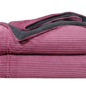 RD TREND Premium Blanket Double Bed/Mild Winter Sherpa Blanket Super Soft Stripe Flannel for Bed, Sofa, Couch, Camping and Travel (Pink)