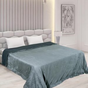 RD TREND Premium Blanket Double Bed/Mild Winter Sherpa Blanket Super Soft Stripe Flannel for Bed, Sofa, Couch, Camping and Travel (Grey)