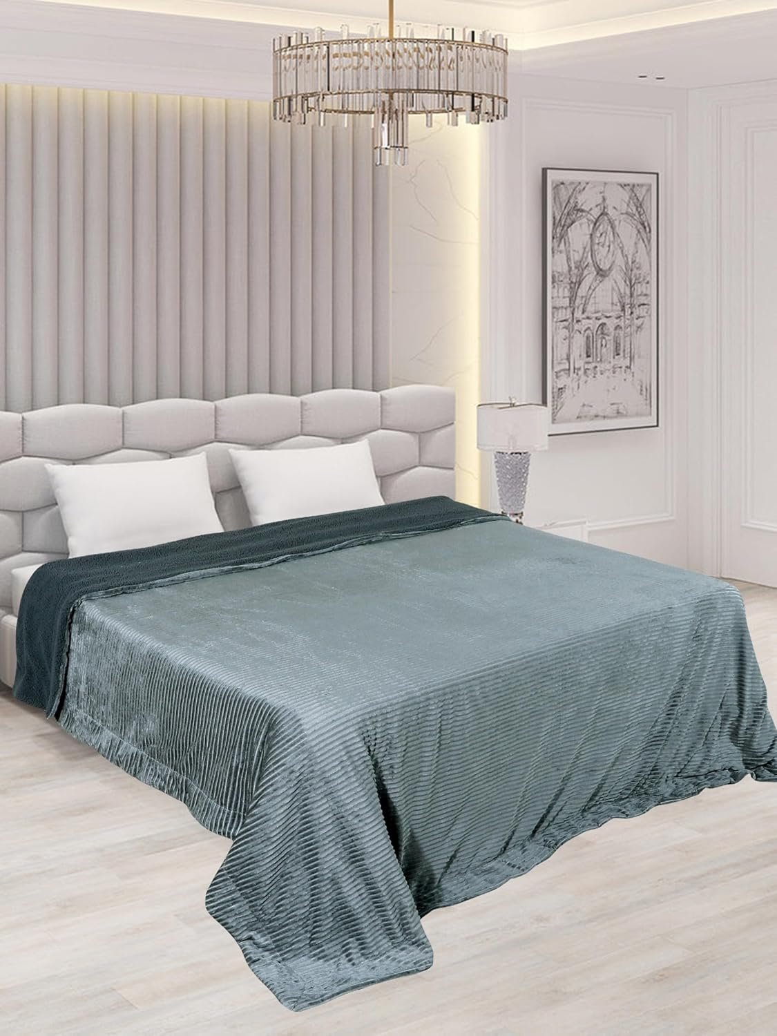 RD TREND Premium Blanket Double Bed/Mild Winter Sherpa Blanket Super Soft Stripe Flannel for Bed, Sofa, Couch, Camping and Travel (Grey)