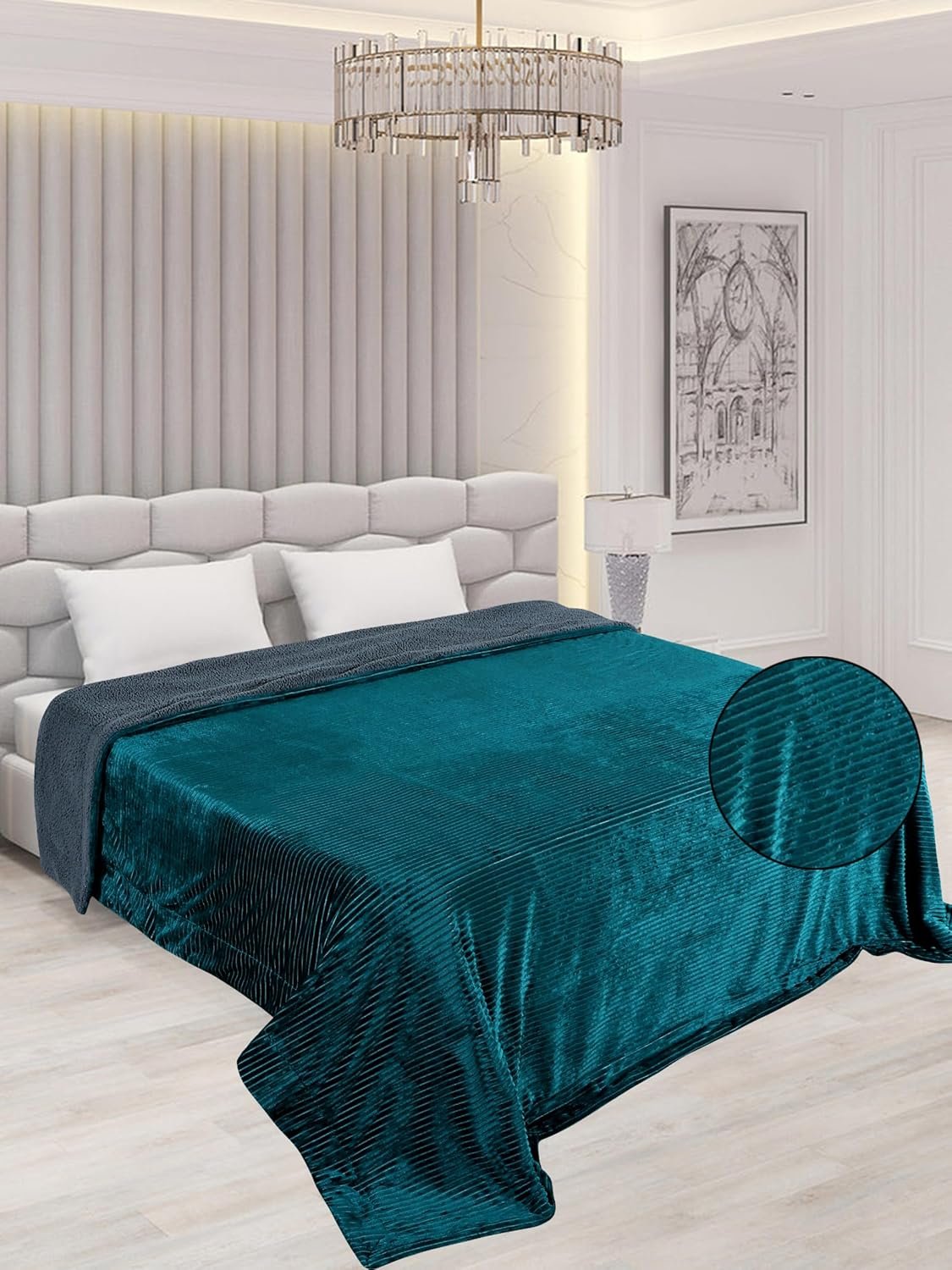 RD TREND Premium Blanket Double Bed/Mild Winter Sherpa Blanket Super Soft Stripe Flannel for Bed, Sofa, Couch, Camping and Travel (Green)