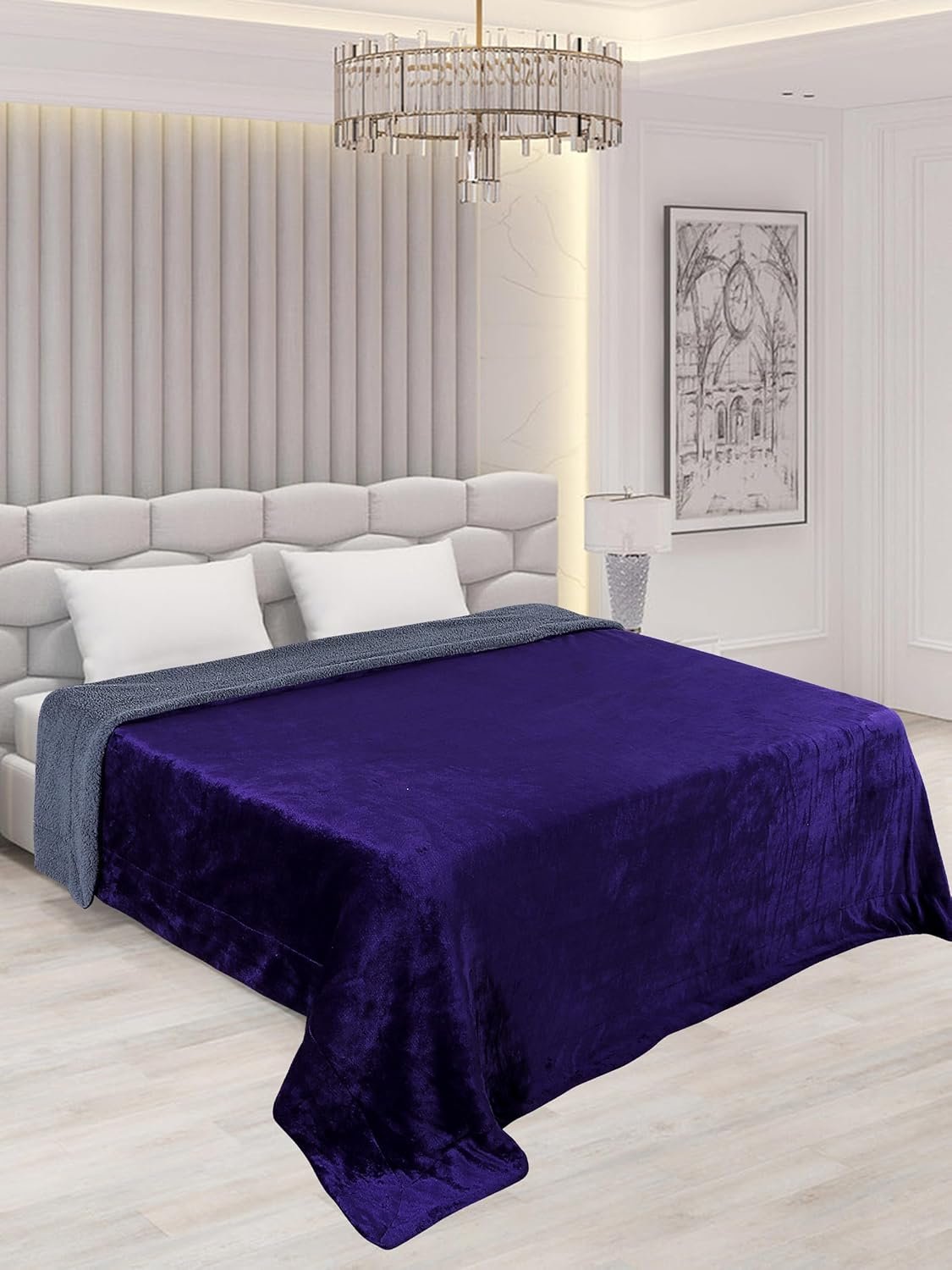 RD TREND Premium Double Bed/Mild Winter Sherpa Blanket Super Soft Flannel for Bed, Sofa, Couch, Camping and Travel (Plain) (Navy-Blue)