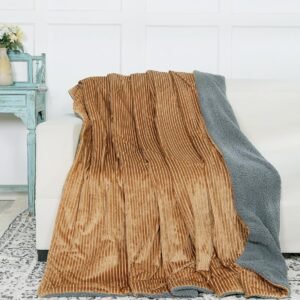 RD TREND Premium Blanket Single Bed/Mild Winter Sherpa Blanket Super Soft Stripe Flannel for Bed, Sofa, Couch, Camping and Travel (Mustard)