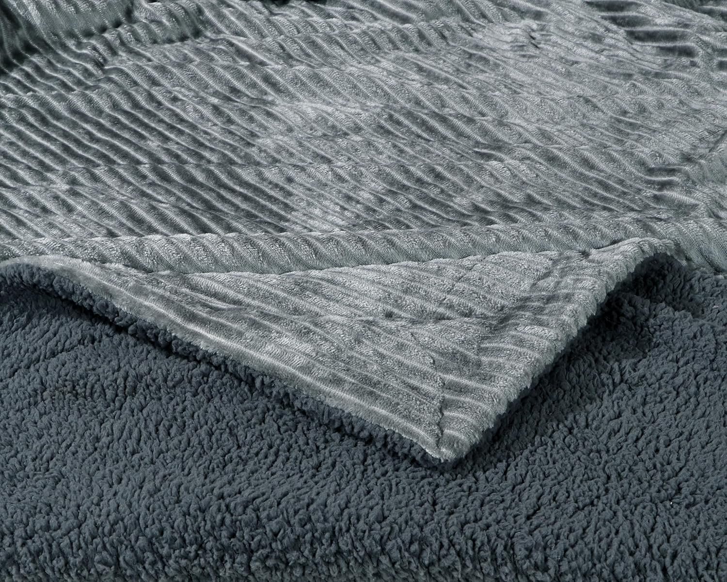 RD TREND Premium Blanket Single Bed/Mild Winter Sherpa Blanket Super Soft Stripe Flannel for Bed, Sofa, Couch, Camping and Travel (Grey)