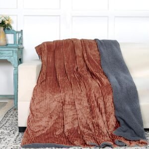RD TREND Premium Blanket Double Bed/Mild Winter Sherpa Blanket Super Soft Stripe Flannel for Bed, Sofa, Couch, Camping and Travel (Brown)