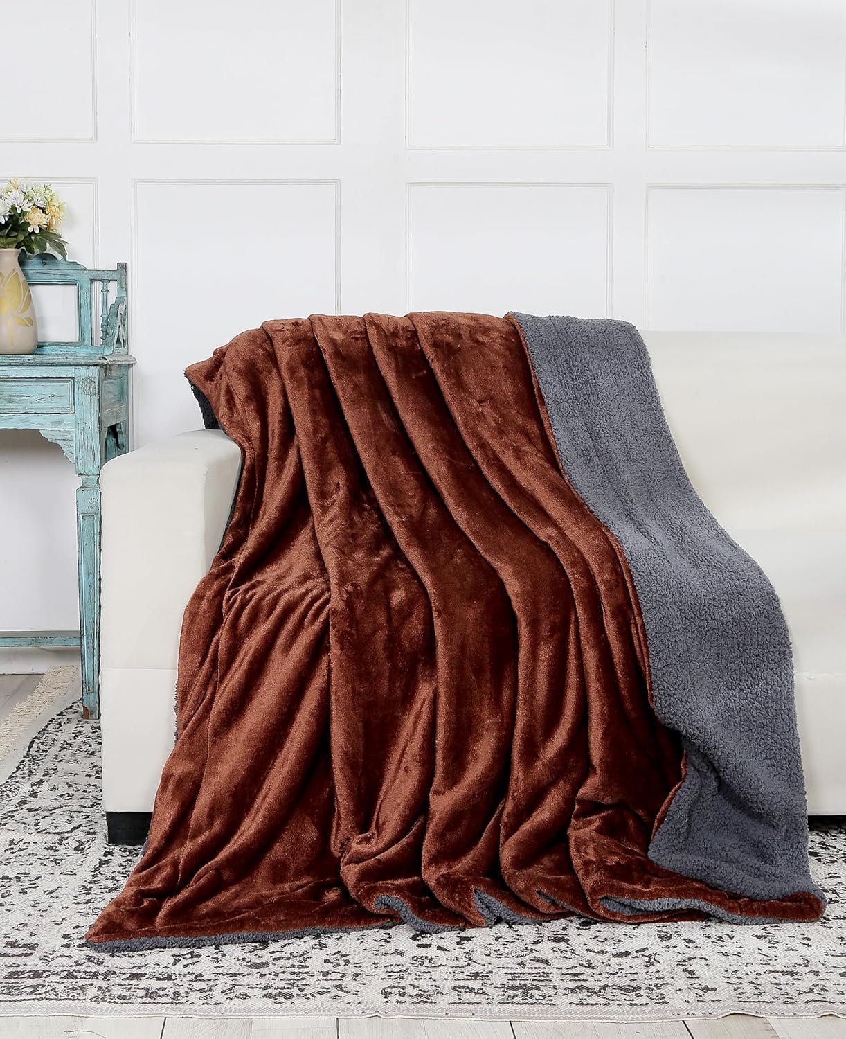 RD TREND Premium Double Bed/Mild Winter Sherpa Blanket Super Soft Flannel for Bed, Sofa, Couch, Camping and Travel (Plain) (Coffee)