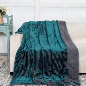 RD TREND Premium Blanket Single Bed/Mild Winter Sherpa Blanket Super Soft Stripe Flannel for Bed, Sofa, Couch, Camping and Travel (Green)