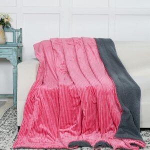 RD TREND Premium Blanket Double Bed/Mild Winter Sherpa Blanket Super Soft Stripe Flannel for Bed, Sofa, Couch, Camping and Travel (Selmon)