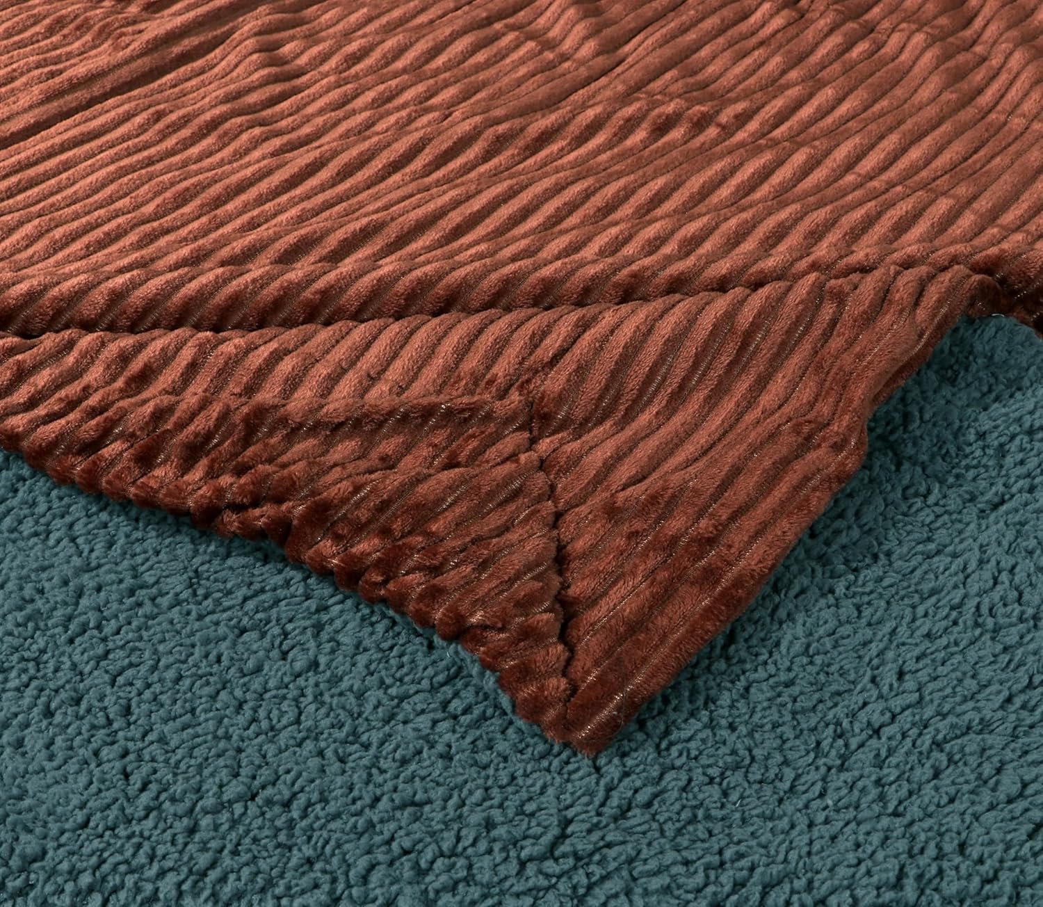 RD TREND Premium Blanket Double Bed/Mild Winter Sherpa Blanket Super Soft Stripe Flannel for Bed, Sofa, Couch, Camping and Travel (Brown)