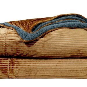 RD TREND Premium Blanket Double Bed/Mild Winter Sherpa Blanket Super Soft Stripe Flannel for Bed, Sofa, Couch, Camping and Travel (Mustard)