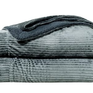 RD TREND Premium Blanket Single Bed/Mild Winter Sherpa Blanket Super Soft Stripe Flannel for Bed, Sofa, Couch, Camping and Travel (Grey)