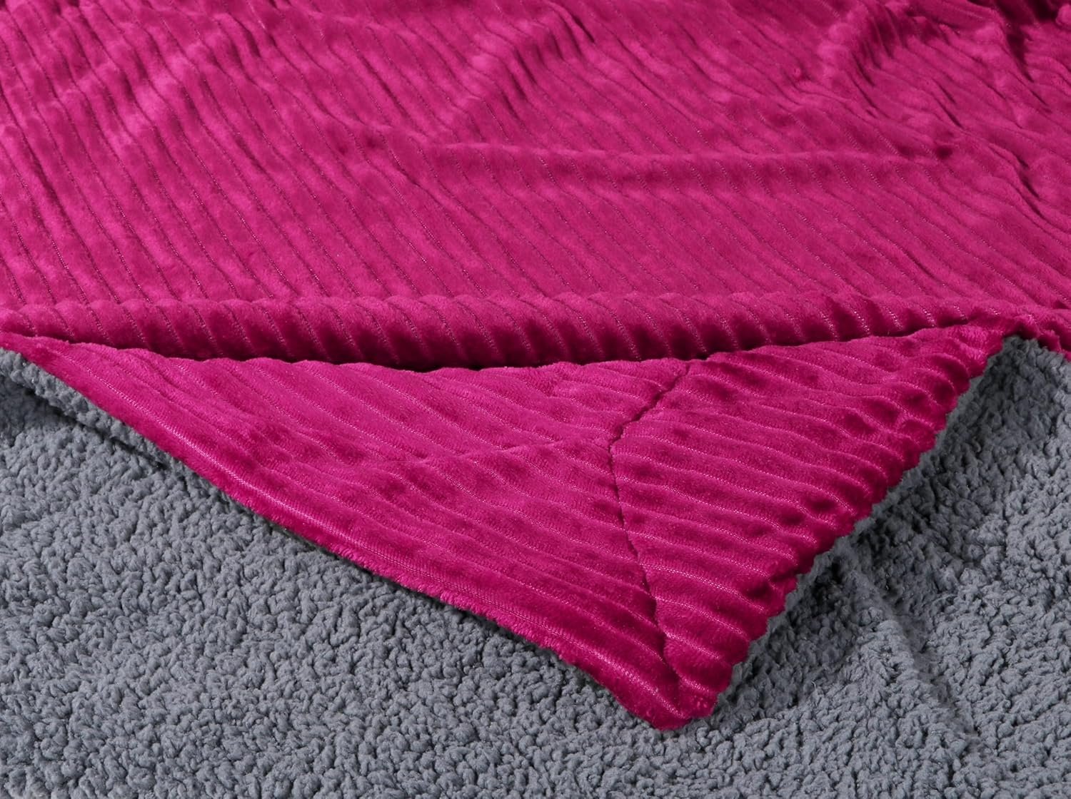 RD TREND Premium Blanket Single Bed/Mild Winter Sherpa Blanket Super Soft Stripe Flannel for Bed, Sofa, Couch, Camping and Travel (Magenta)